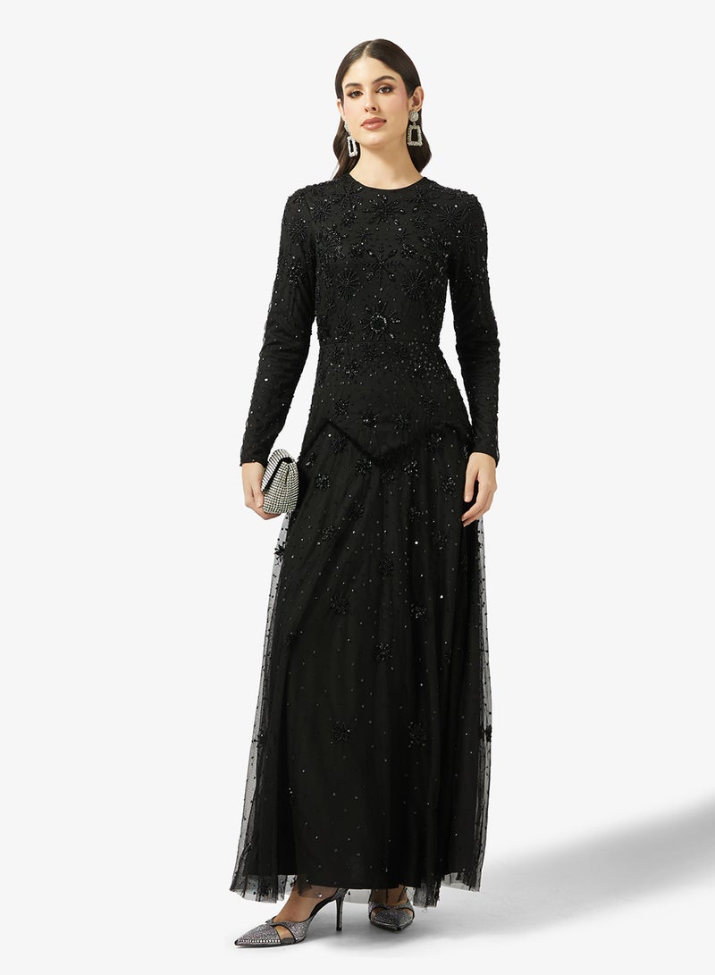 MARYISA Boat Neck Mesh Detailed Maxi Dress - Image 4